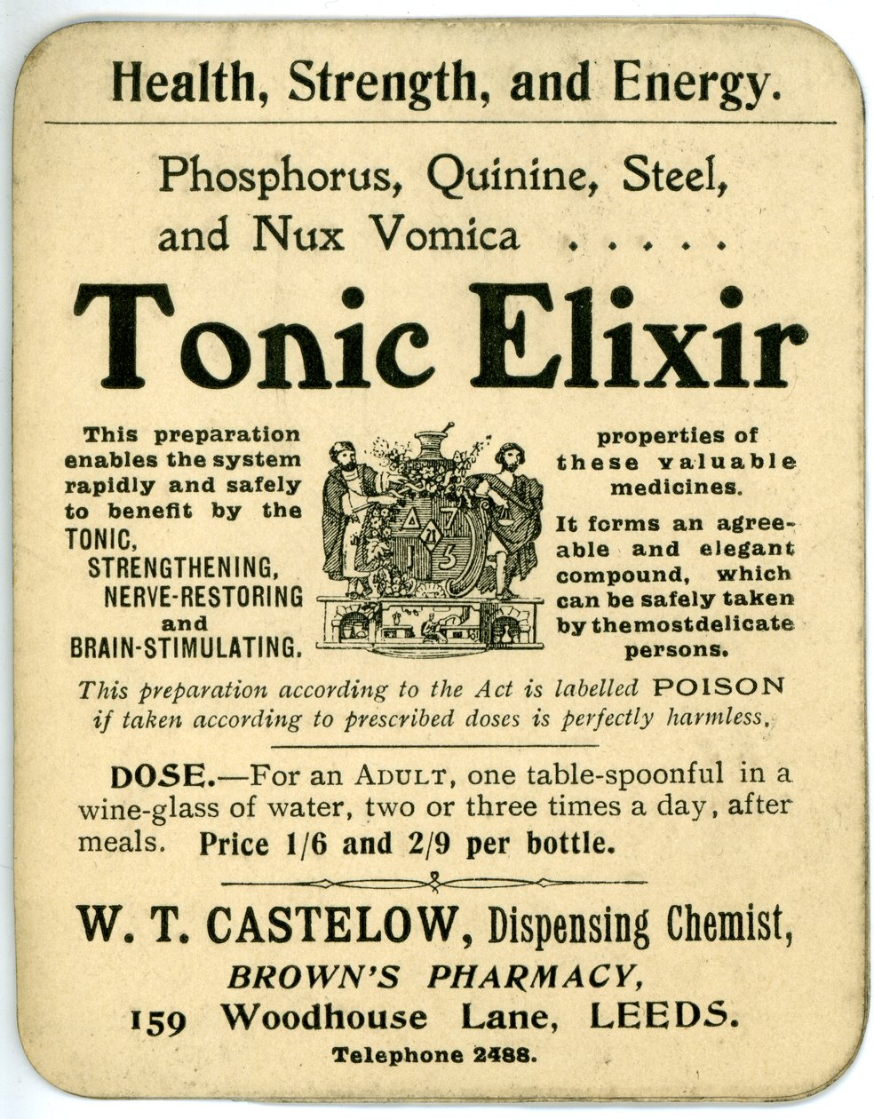 Tonic Elixir label, early by English School