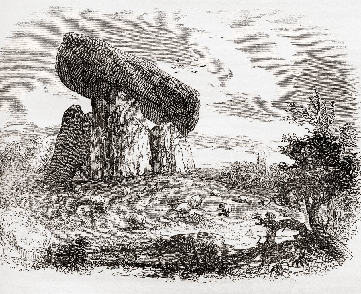 Trethevy Quoit, a megalithic tomb in Cornwall, England, from Old England: A Pictorial Museum, pub. 1847 by English School