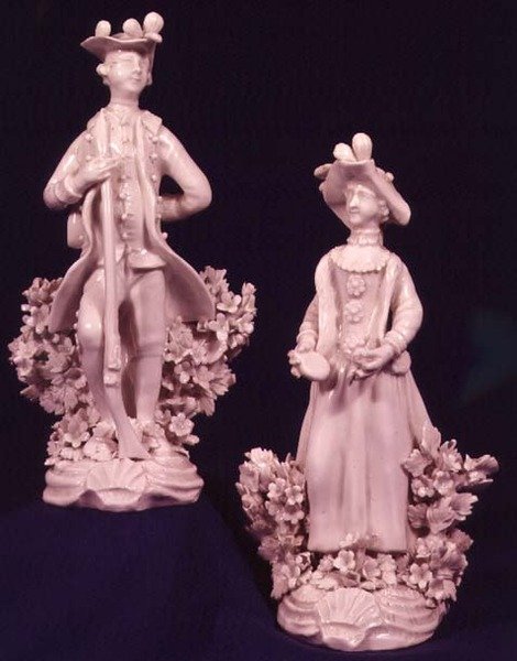 Two Worcester figures supported by a bocage, Dr. Wall period by English School