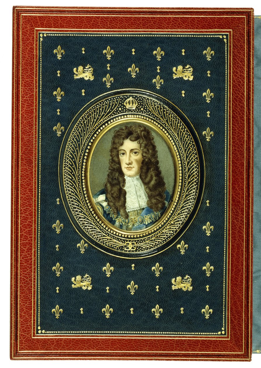 Upper cover, with oval portrait miniature of Charles II by English School