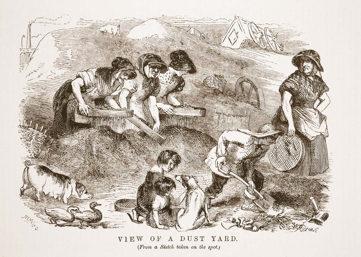View of a Dust Yard, illustration from London Labour and London Poor by Henry Mayhew, pub. 1862 by English School
