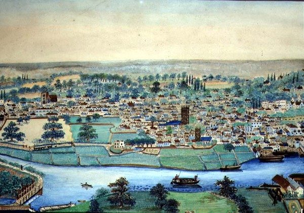View of a Town and River, c.1830 by English School