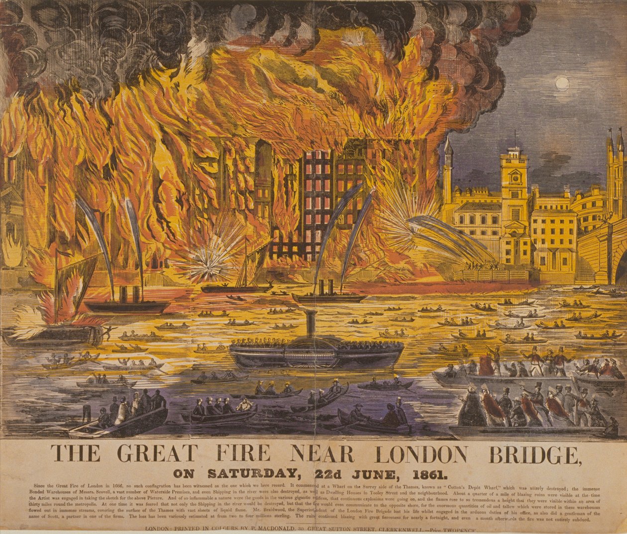 View of the Cottons Wharf Fire, 1861 by English School