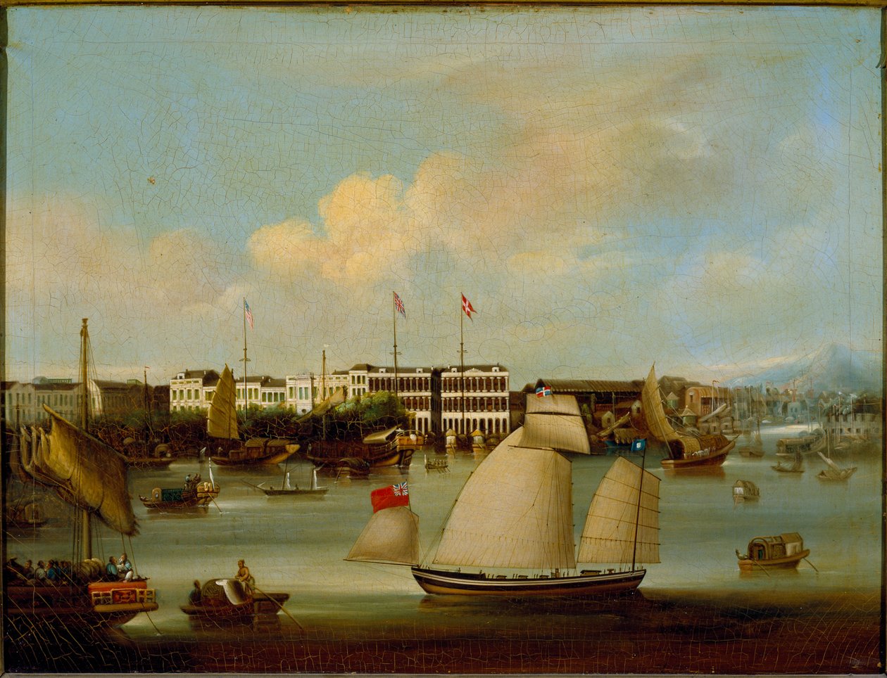 View of the Foreign Factories, Canton, Before 1850 by English School
