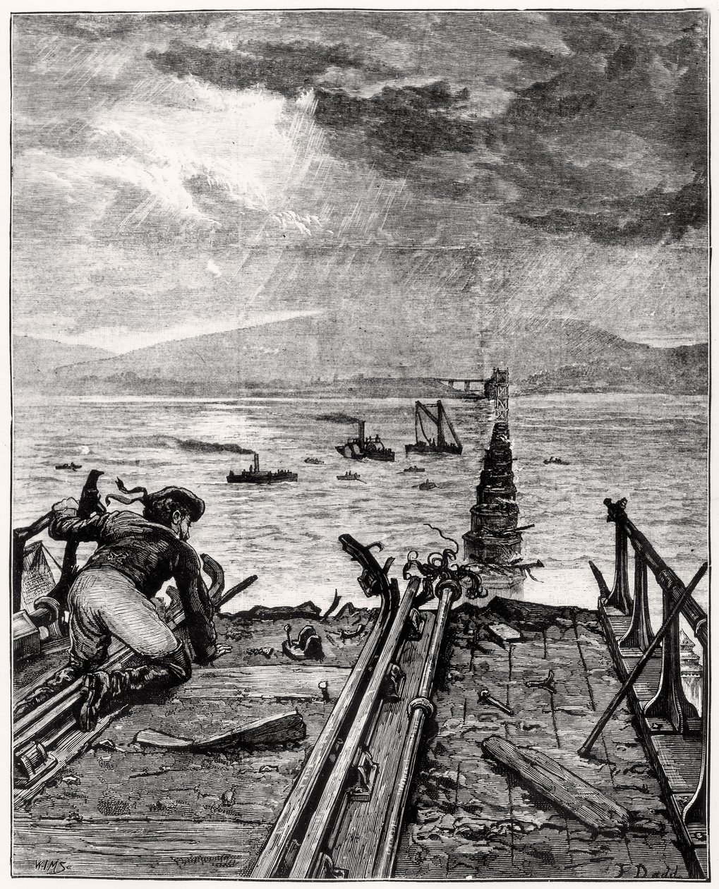 View of the Broken Tay Bridge from the North End by English School