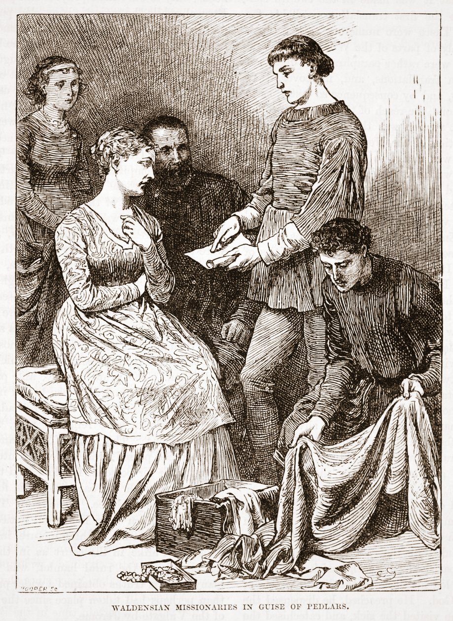 Waldensian missionaries in guise of Pedlars, illustration from The History of Protestantism by James Aitken Wylie, 1878 by English School