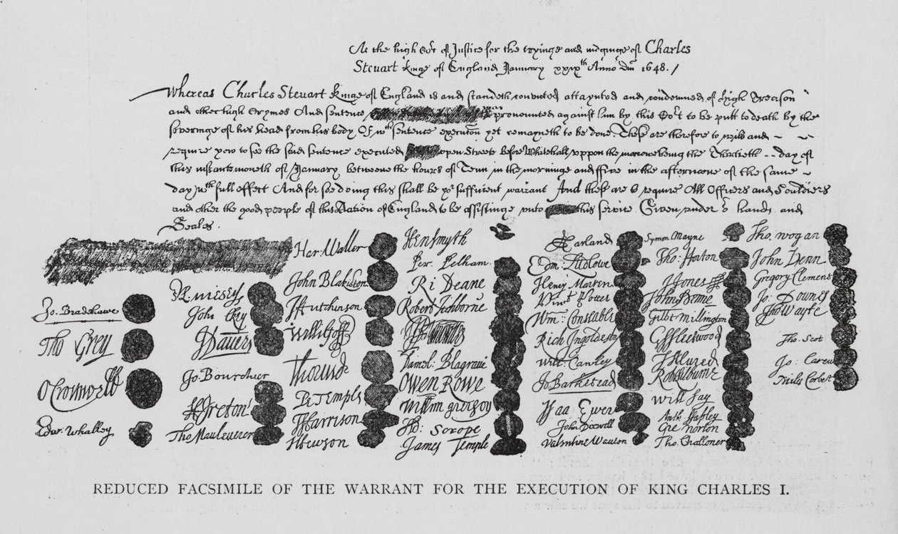 Warrant for the Execution of King Charles I by English School