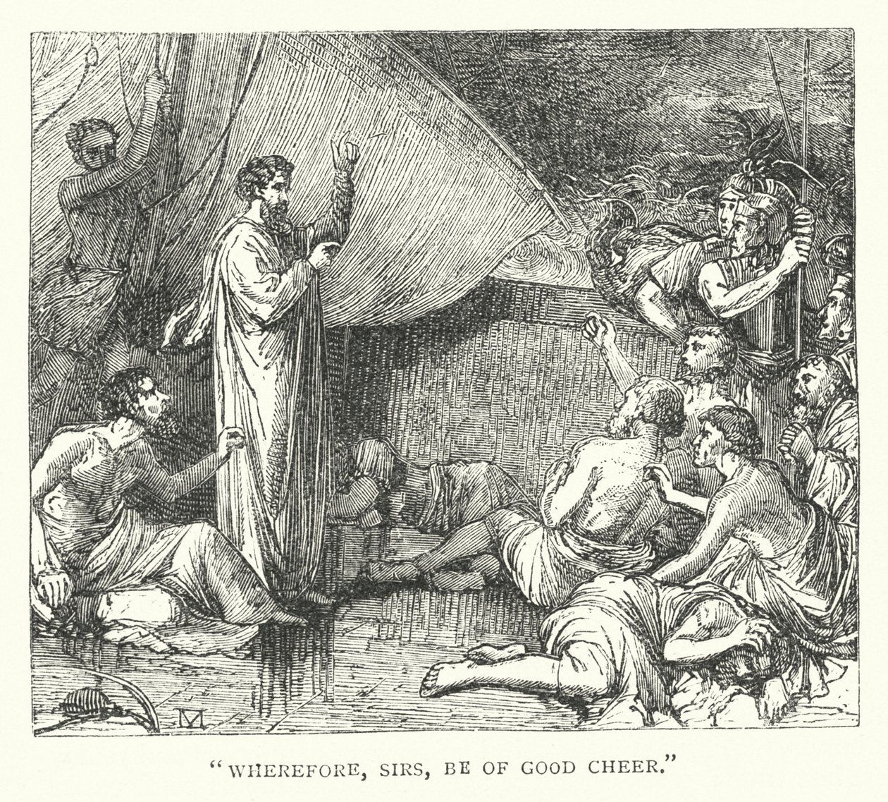 "Wherefore, sirs, be of good cheer" (engraving) by English School