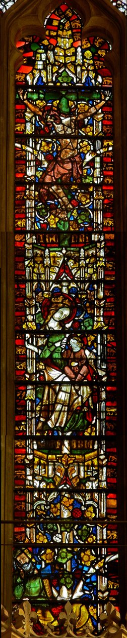 Window 1 depicting the Virgin Mary on the Tree of Jesse and the Crucifixion by English School