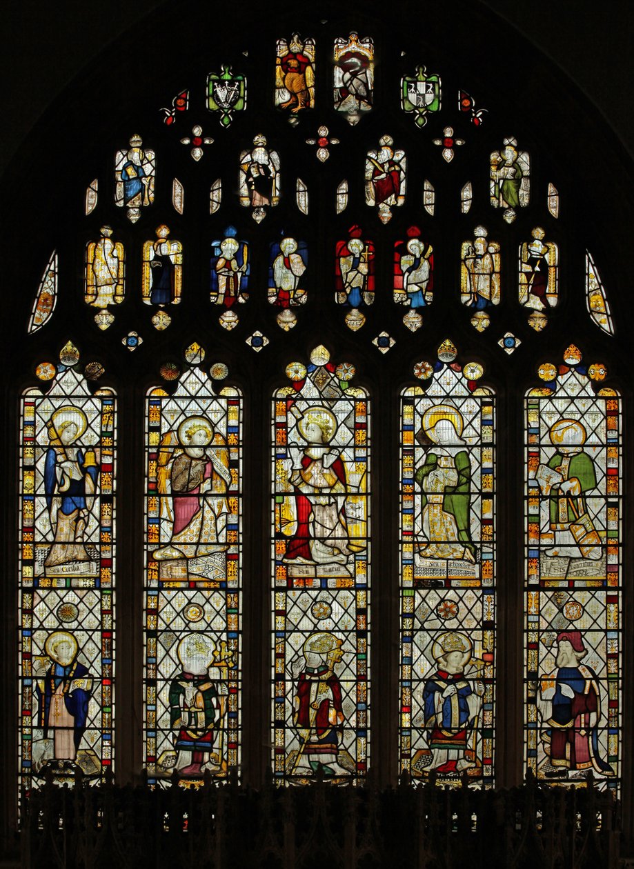 Window depicting Somerset glass of c.1450 in the east window with ten fine figures of saints by English School