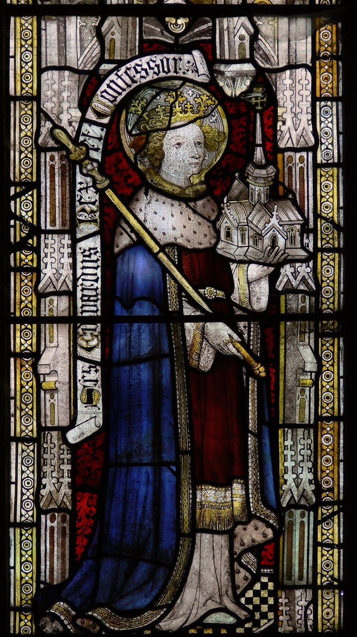 Window Ew depicting St Ethelbert (mislabelled as Edward the Confessor in the 19th century!) by English School
