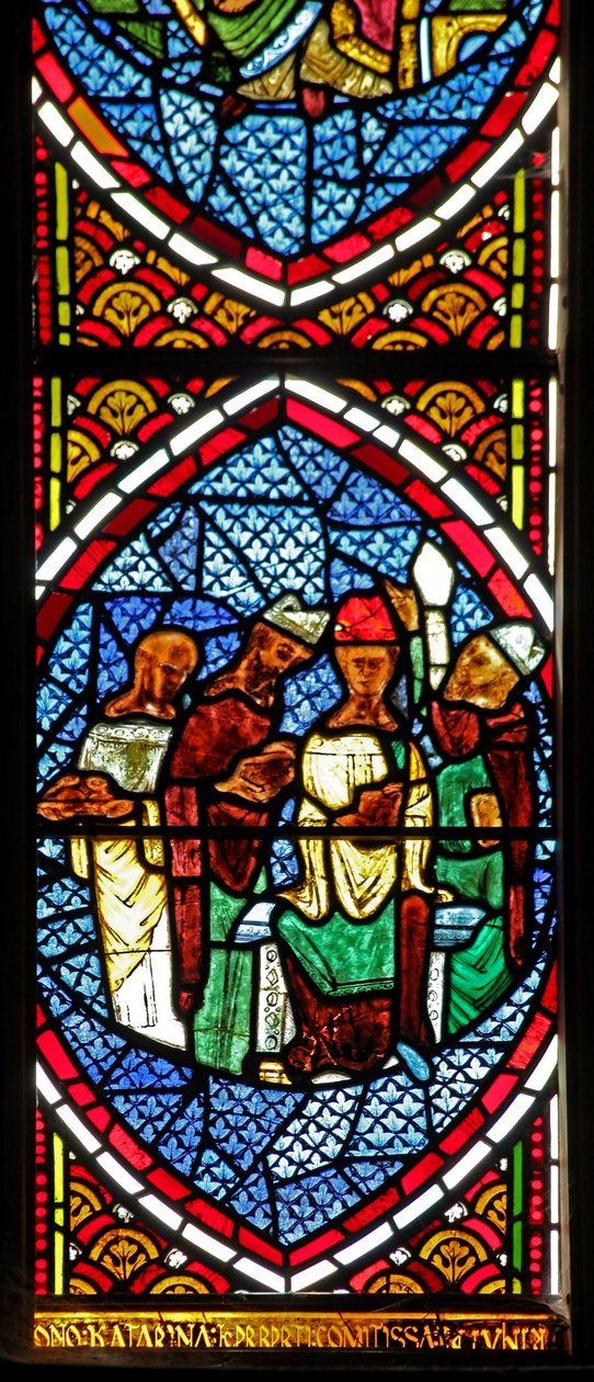 Window depicting a scene of the Mass by English School