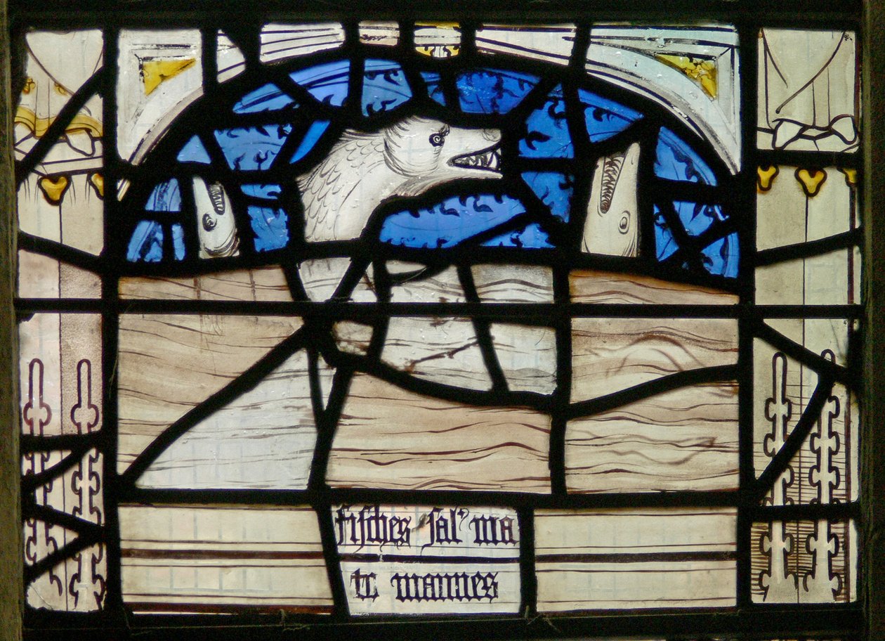 Window N3 depicting the Last Fifteen Days of the World (the Pryke of Conscience window): Fish and sea monsters cry out by English School