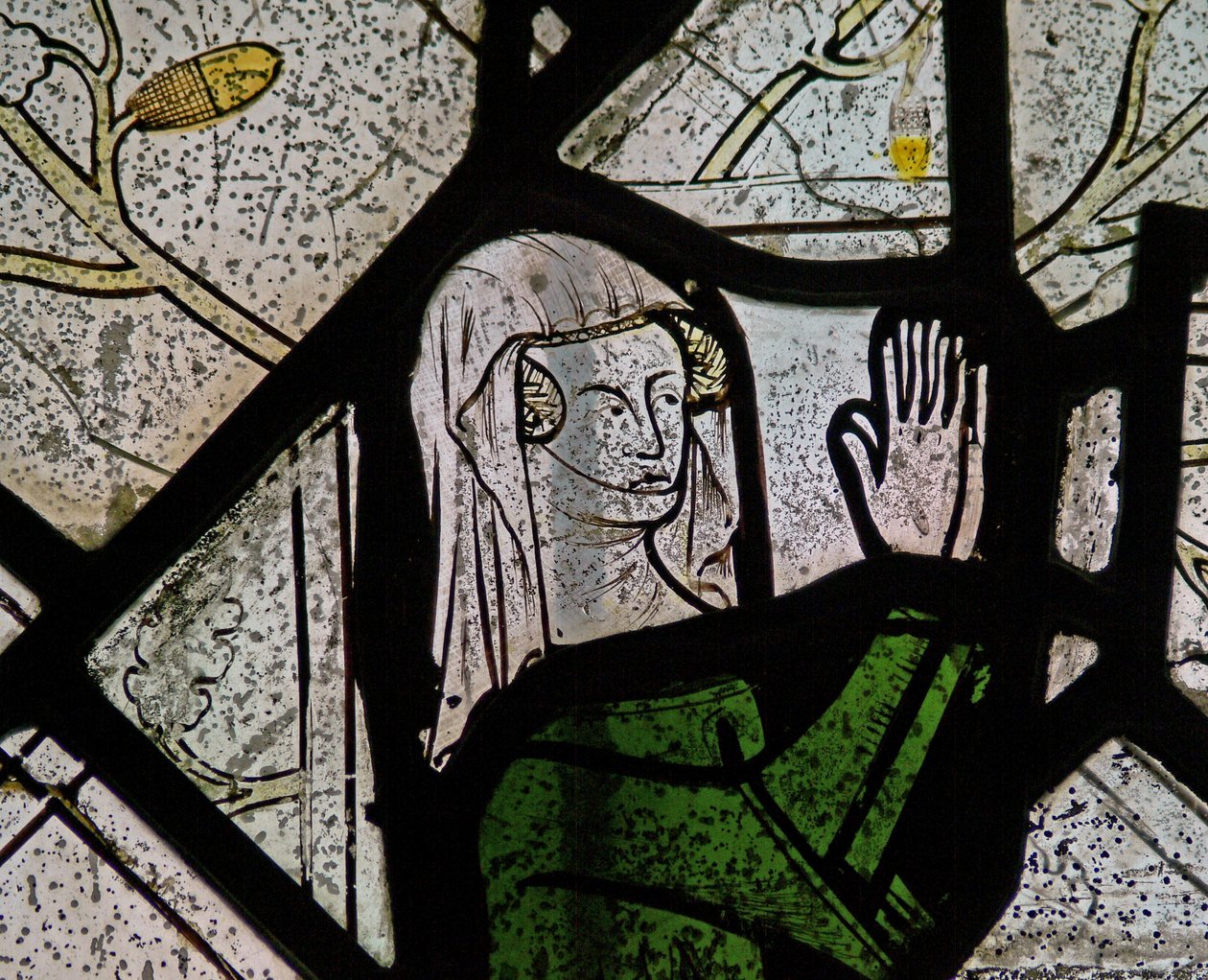 Window depicting a female donor by English School
