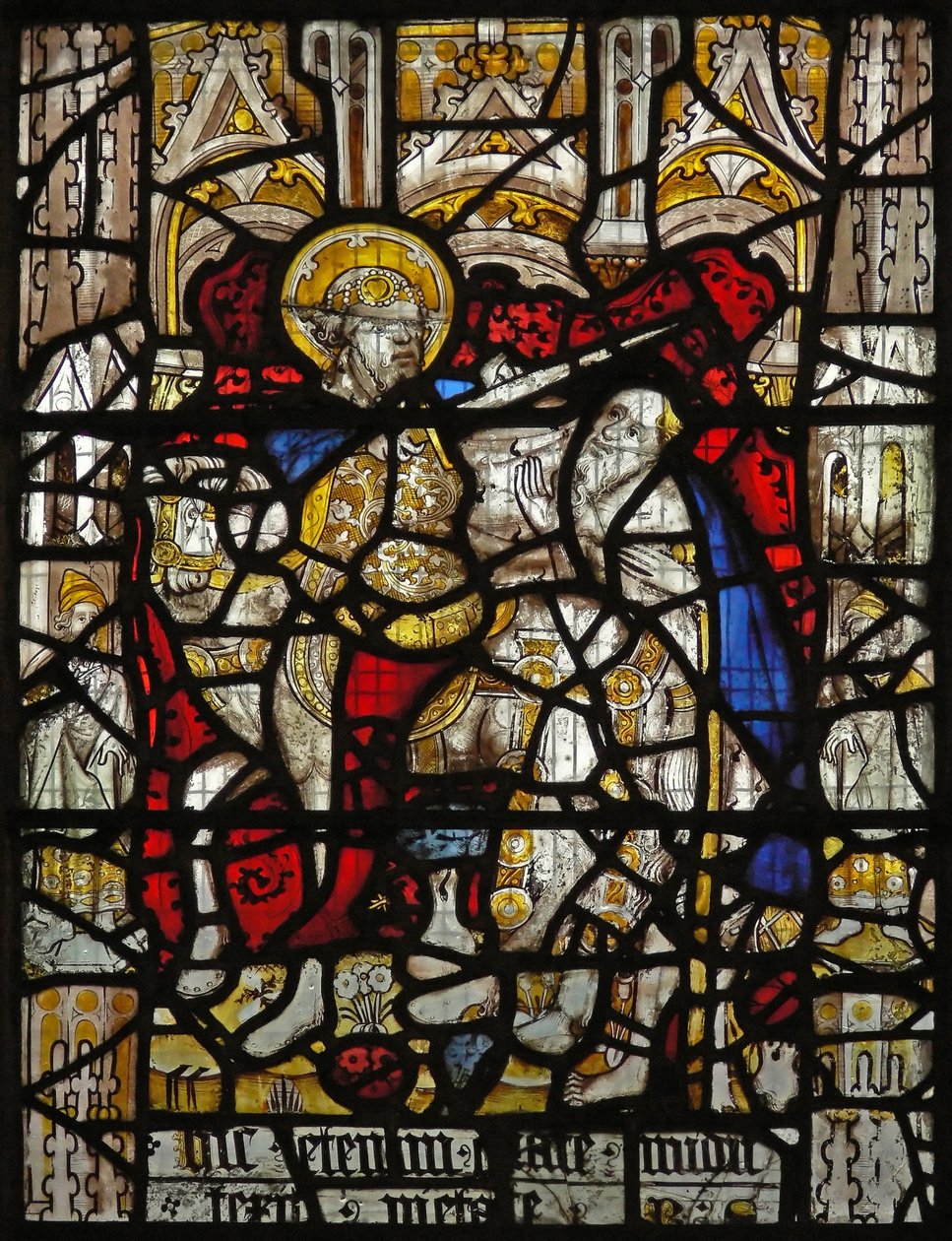 Window depicting the Charity of St Martin: he divides his cloak by English School