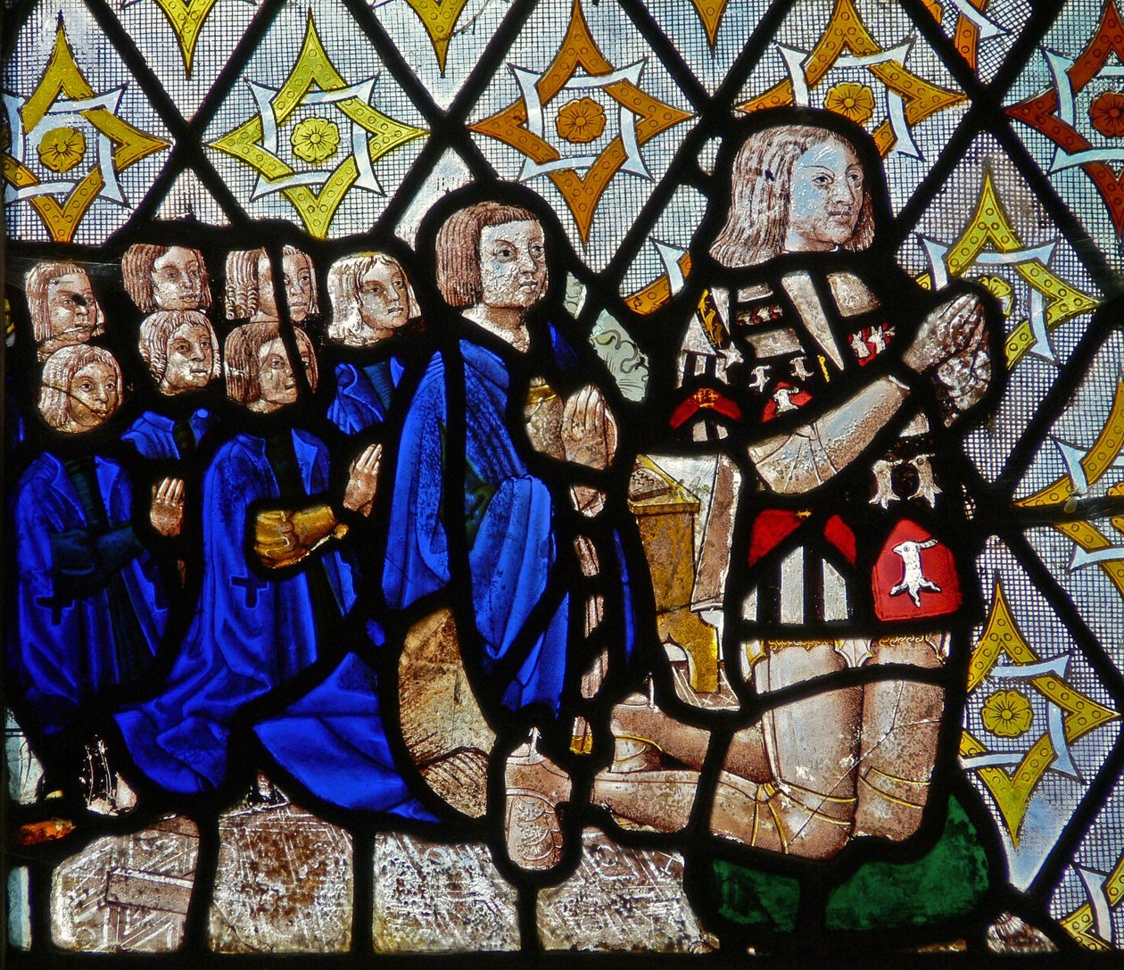 Window depicting Walter Curson and his eight sons by English School