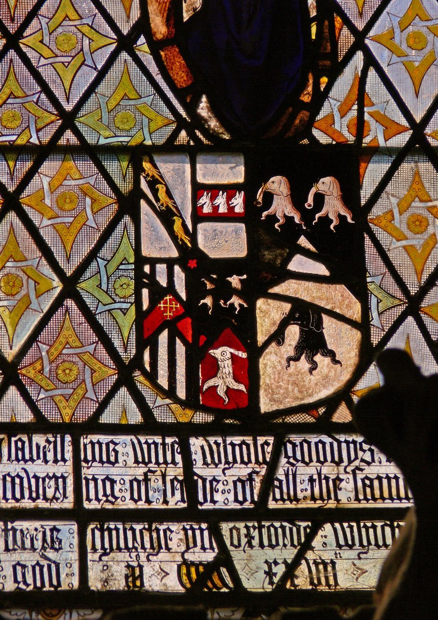 Window depicting arms of Curson and Saunders by English School