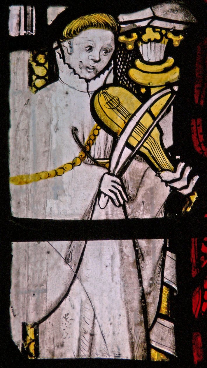 Window S6 depicting a Musician with Rebec by English School