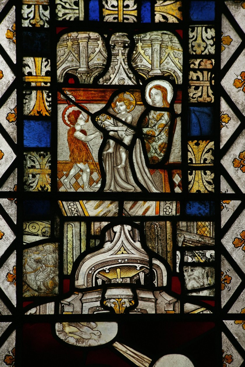 Window depicting a reset childhood scene of St John the Baptist by English School