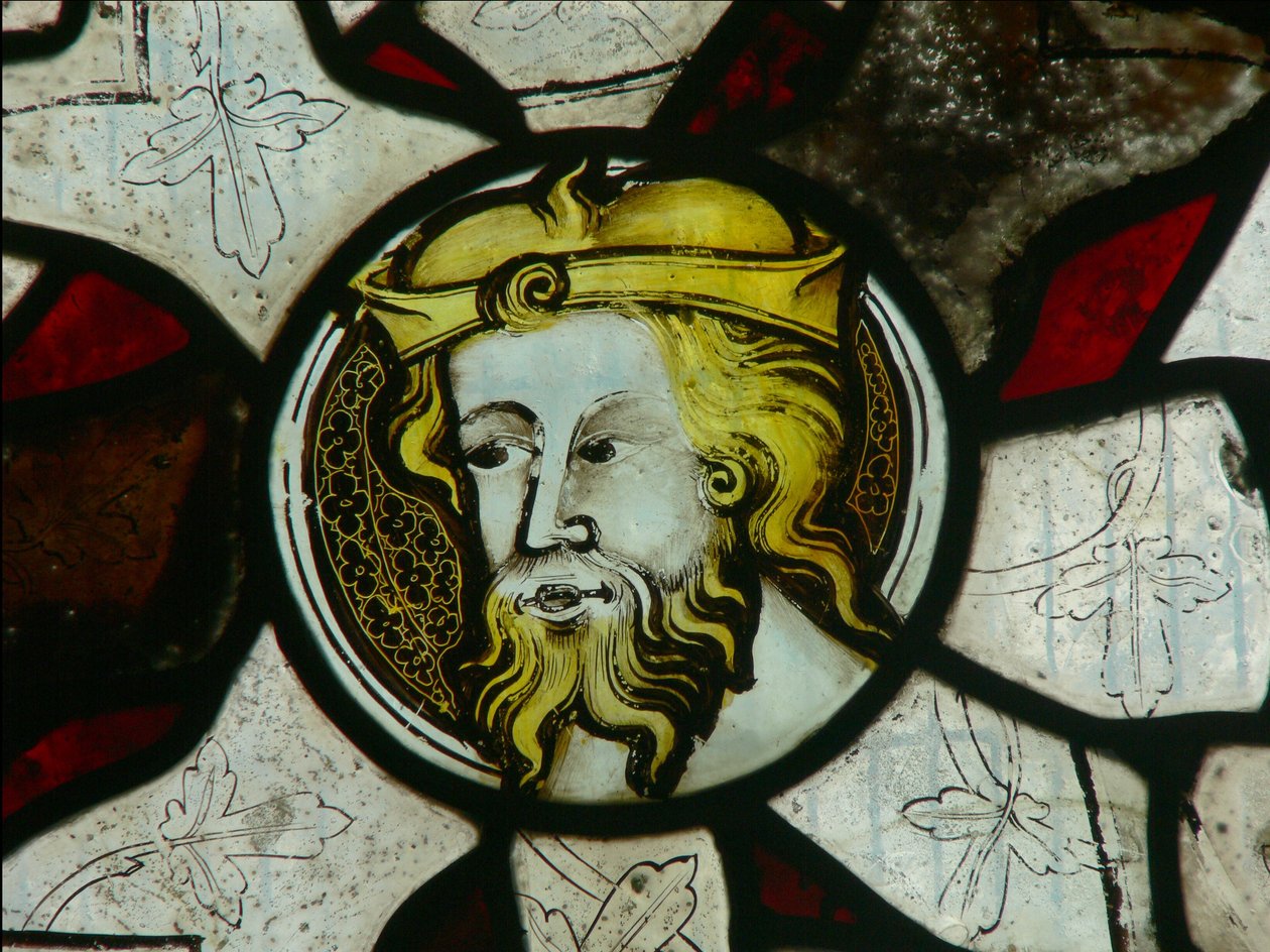 Window depicting a head of a bishop by English School