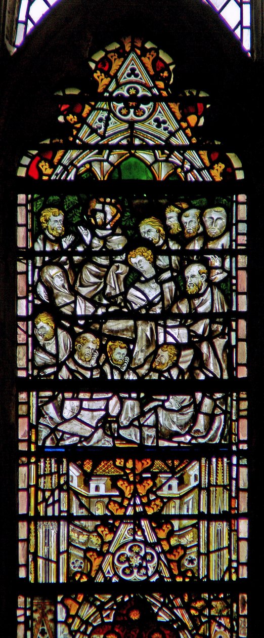 Window depicting the Funeral of the Virgin Mary by English School