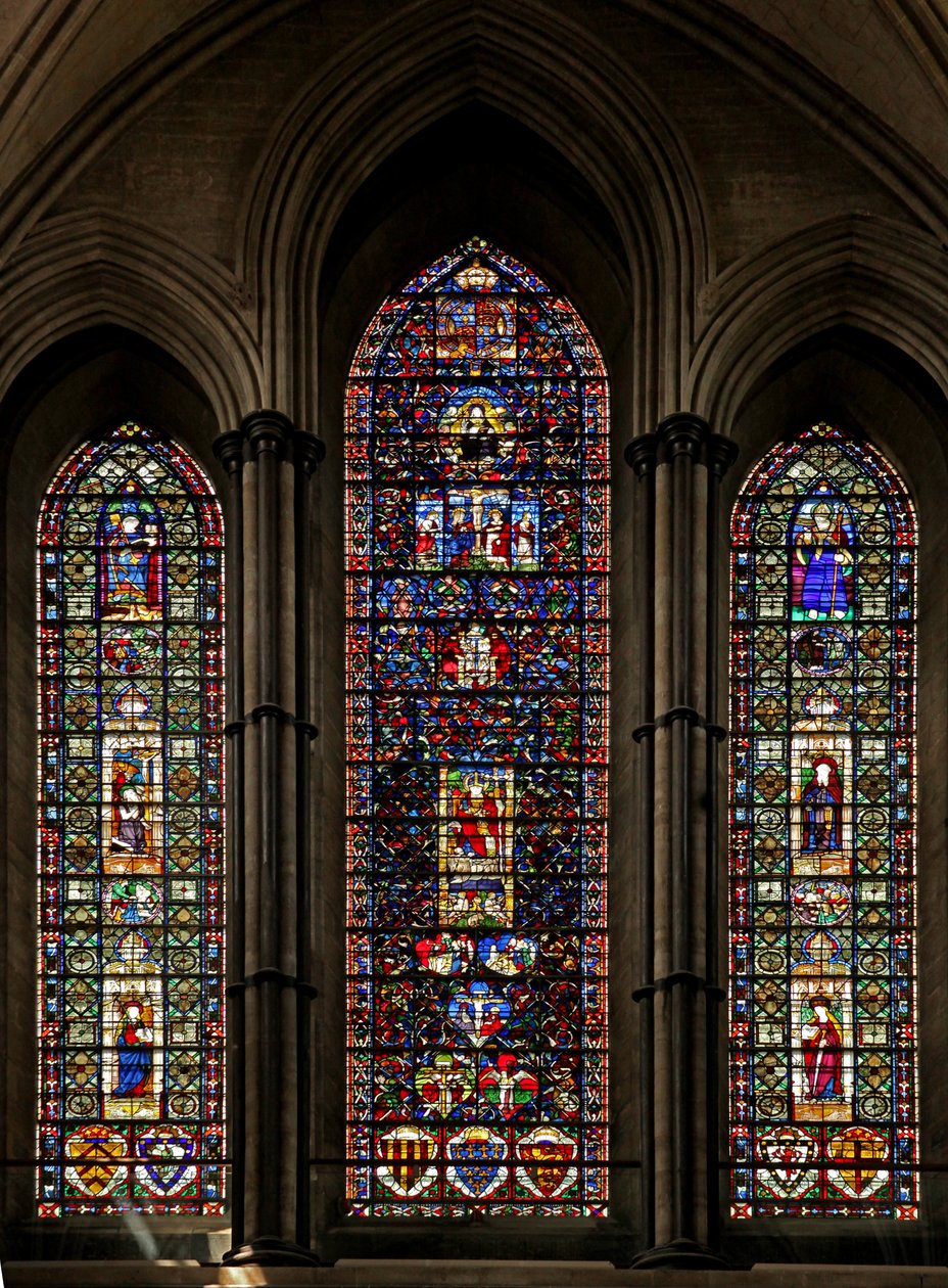 Window depicting the west window: recomposed with a number of medieval panels by English School