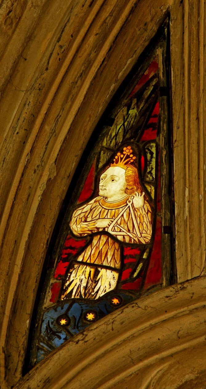 Window depicting a musician angel with a triangle by English School