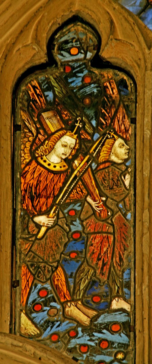 Window depicting musician angels, one with a monochord by English School