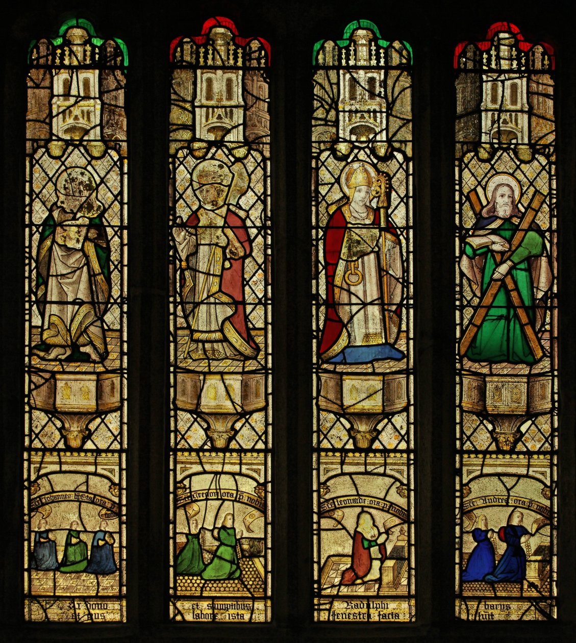 Window 2 depicting St John, St Gregory, St Leonard and St Andrew by English School