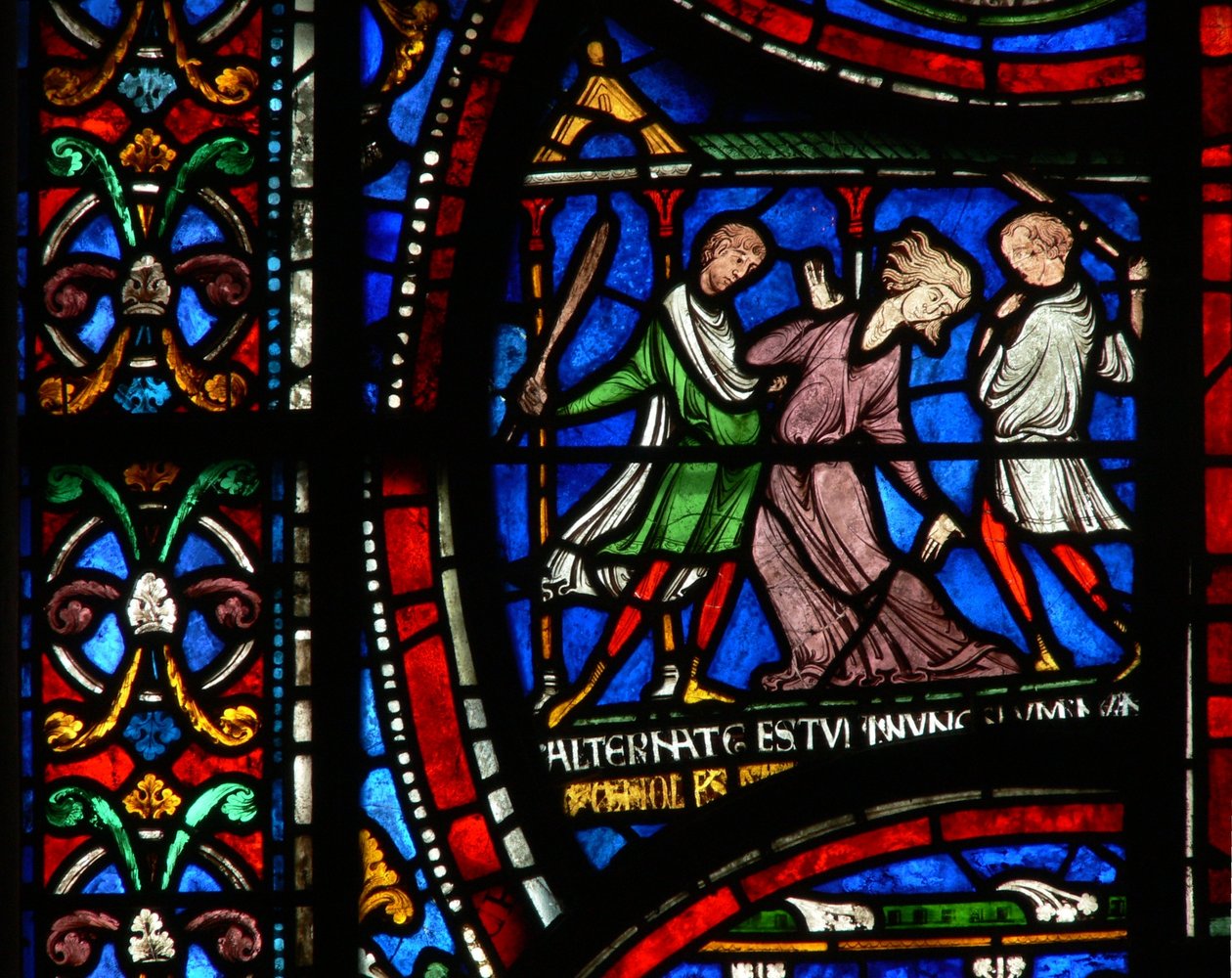 Window n2 depicting a scene from a St Thomas Becket Miracle window: Mad Matilda of Cologne