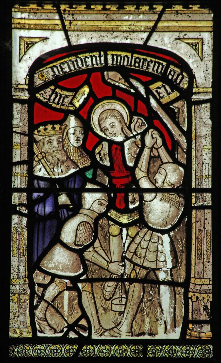 Window 6 depicting St George is hung from a gibbet by English School