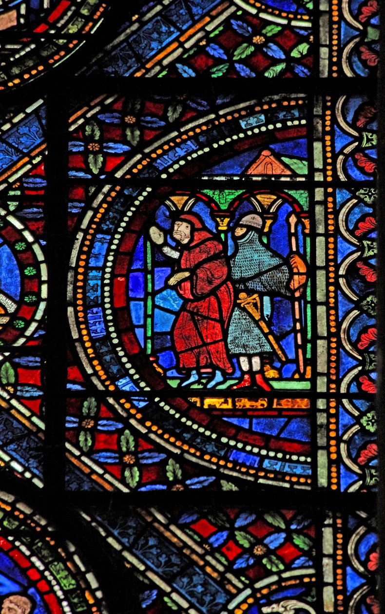 Window 7 depicting a scene from the life of St Thomas Becket: an armed knight and a monk by English School