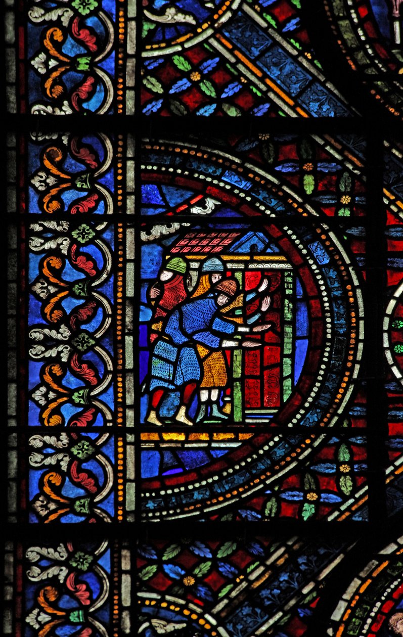 Window n7 depicting a scene from the life of St Thomas Becket: knights at the door of Canterbury by English School