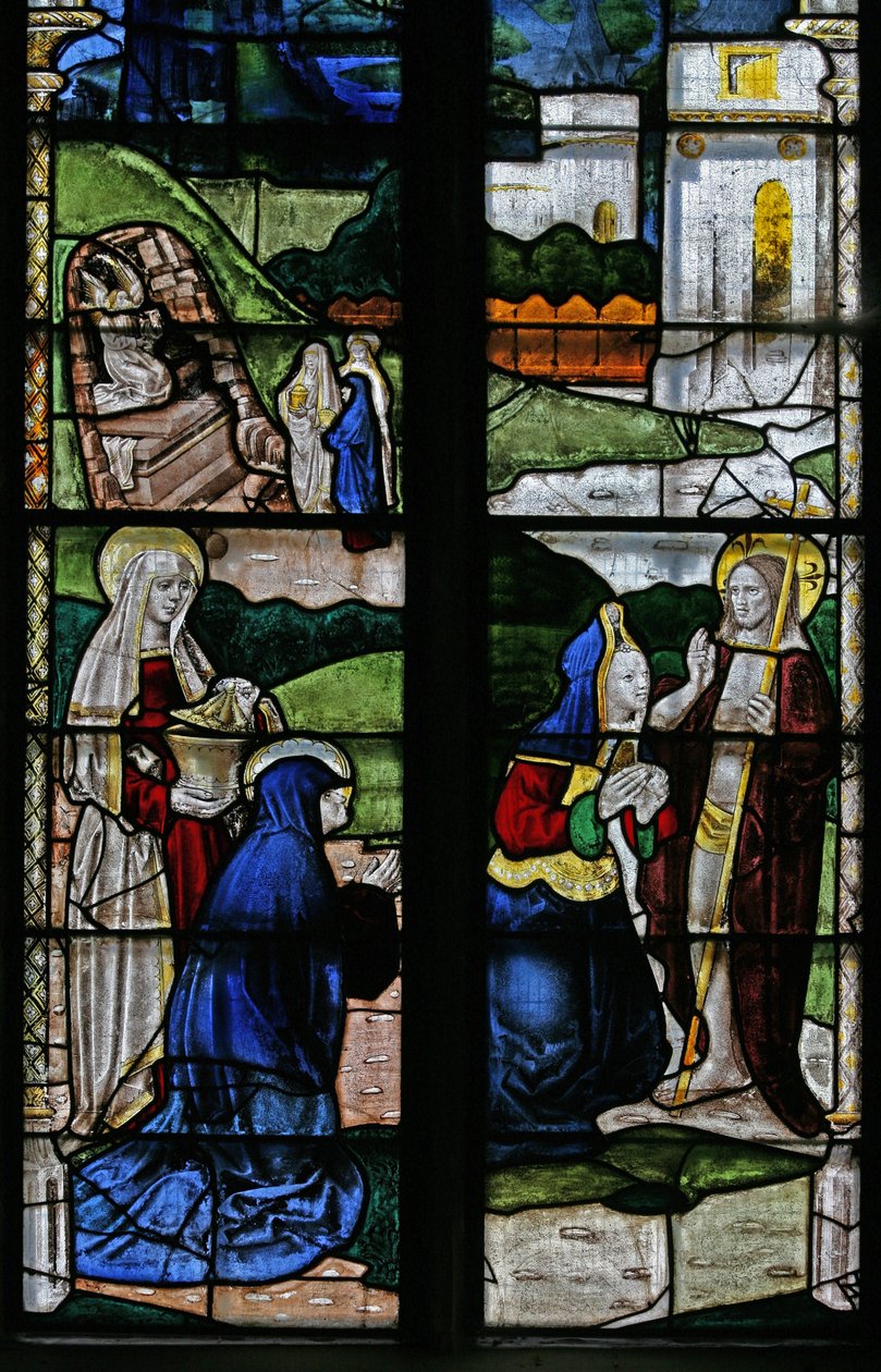 Window s3 depicting a Resurrection scene: the Holy Women at the Tomb by English School