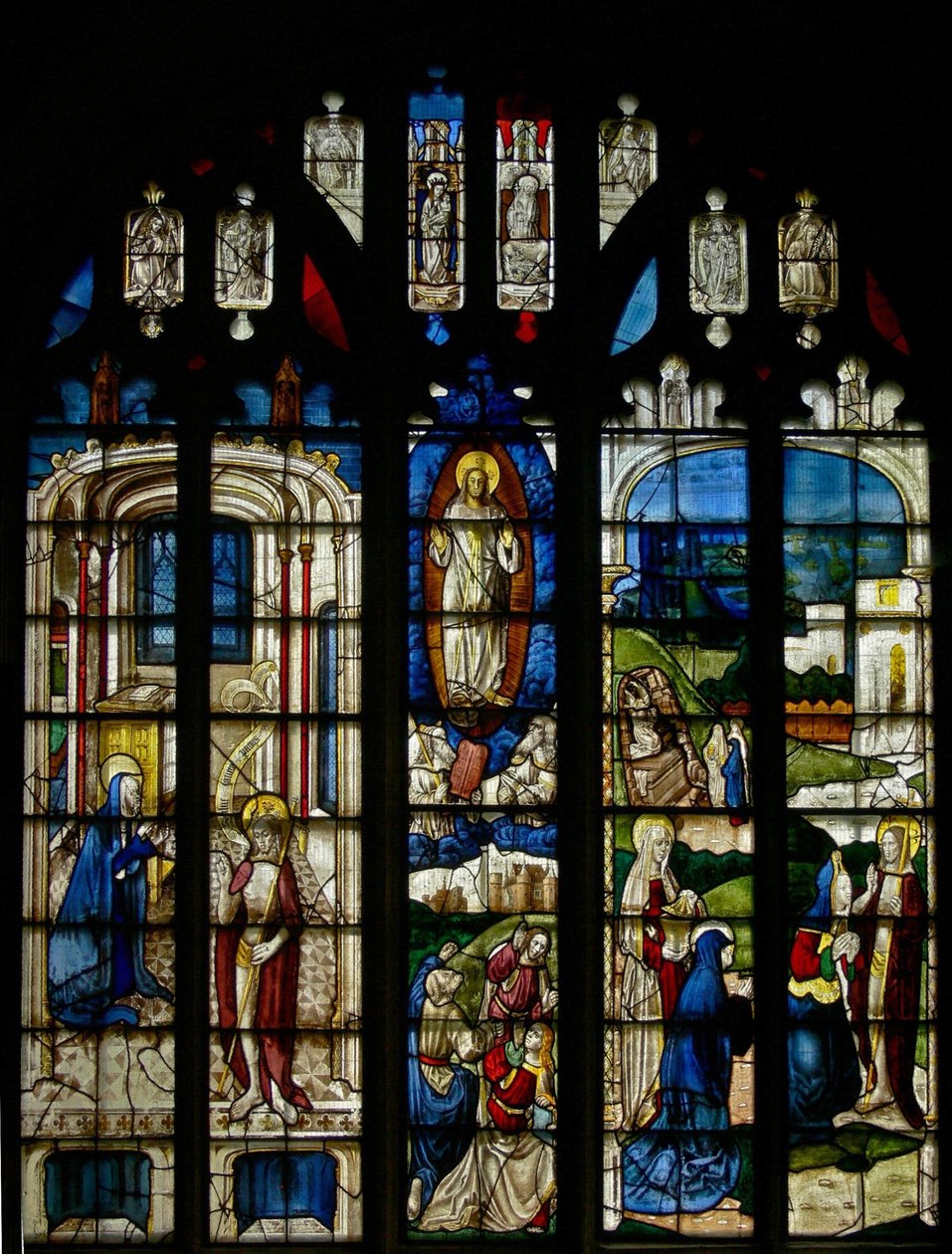 Window s3 depicting the Transfiguration and Resurrection scenes by English School