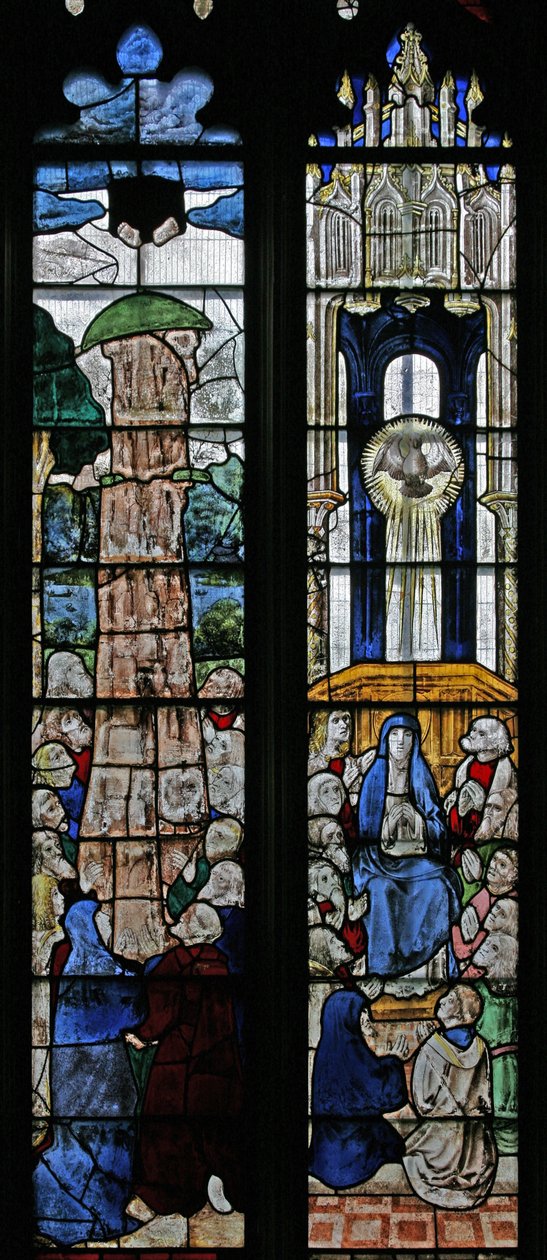 Window s5 depicting the Ascension and Pentecost by English School