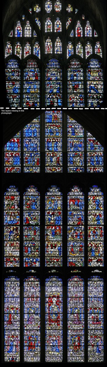 Window depicting the St Cuthbert Window by English School