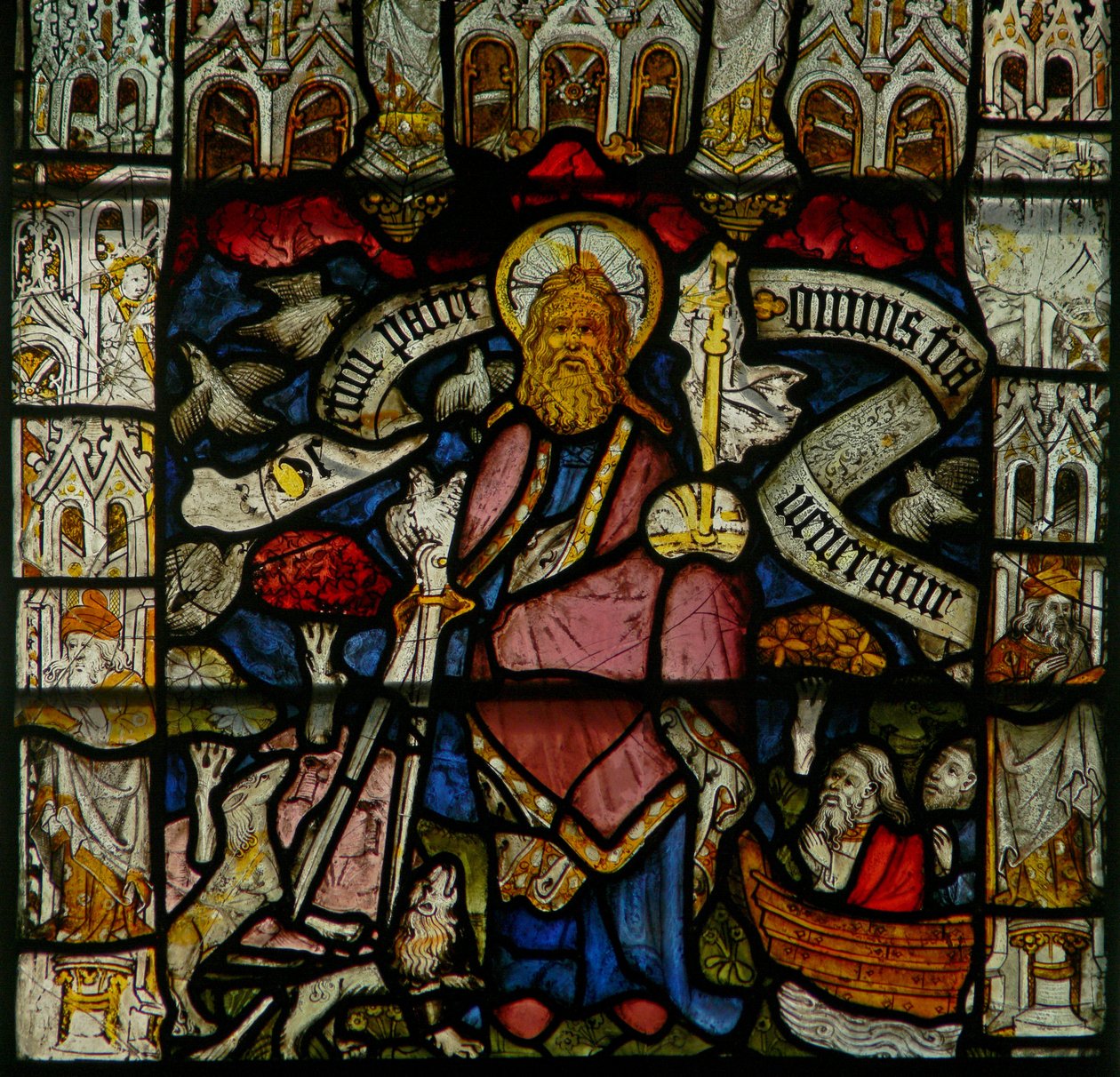 Window w24 depicting the Te Deum - God the Father and Creator by English School
