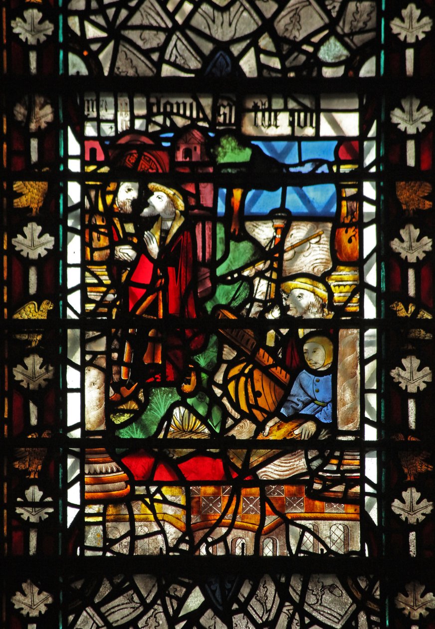 Window W58 depicting a scene from the story of St Thomas Becket - a disembarkation scene by English School