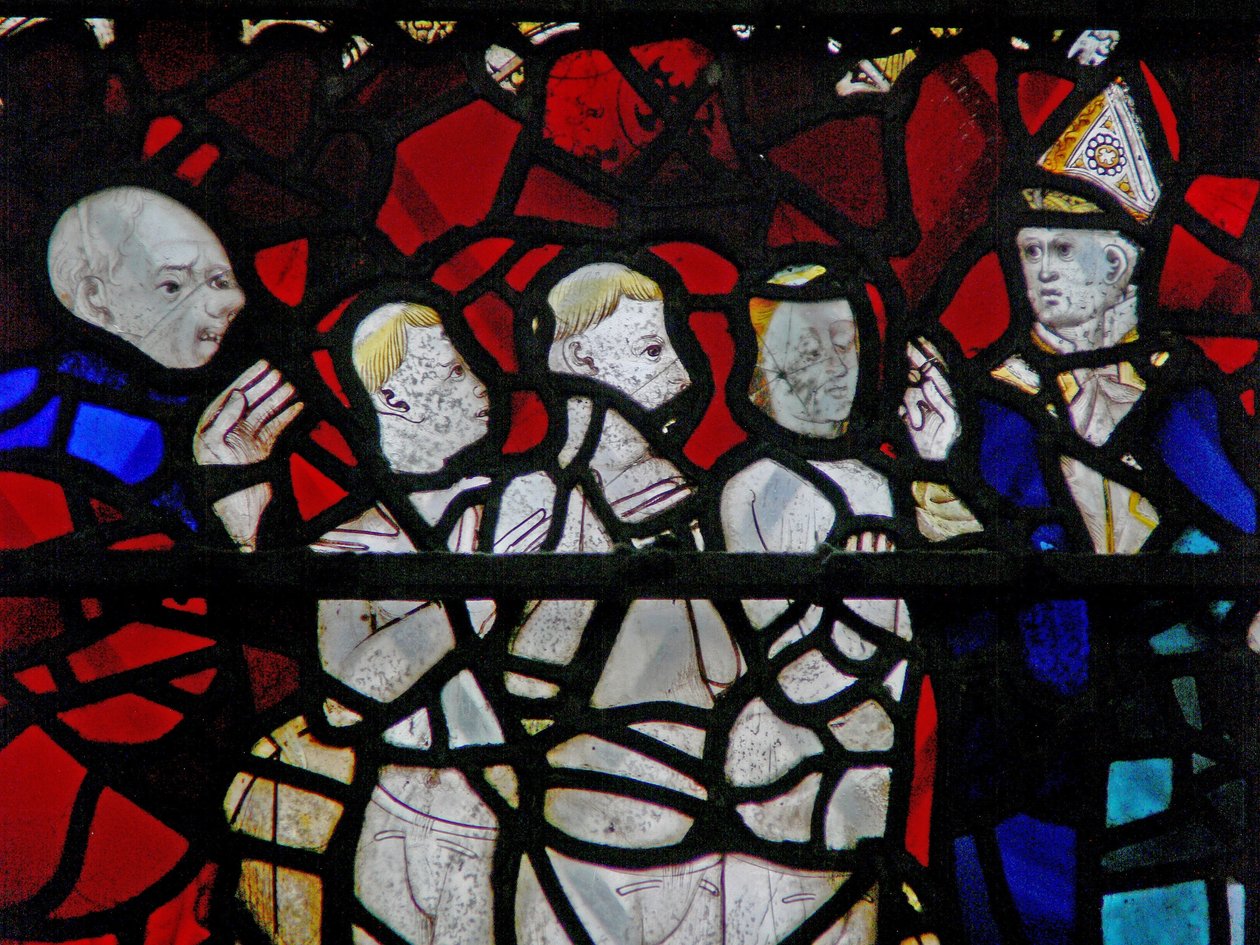 Window depicting a scene from a legend of St Nicholas: the miracle of 3 boys in the tub by English School