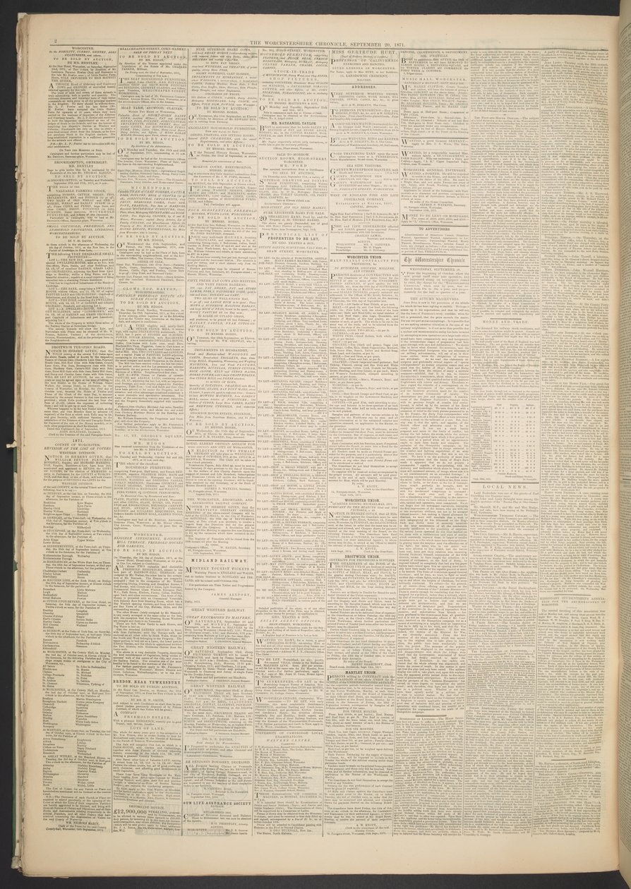 Worcestershire Chronicle, 20th September 1871 by English School