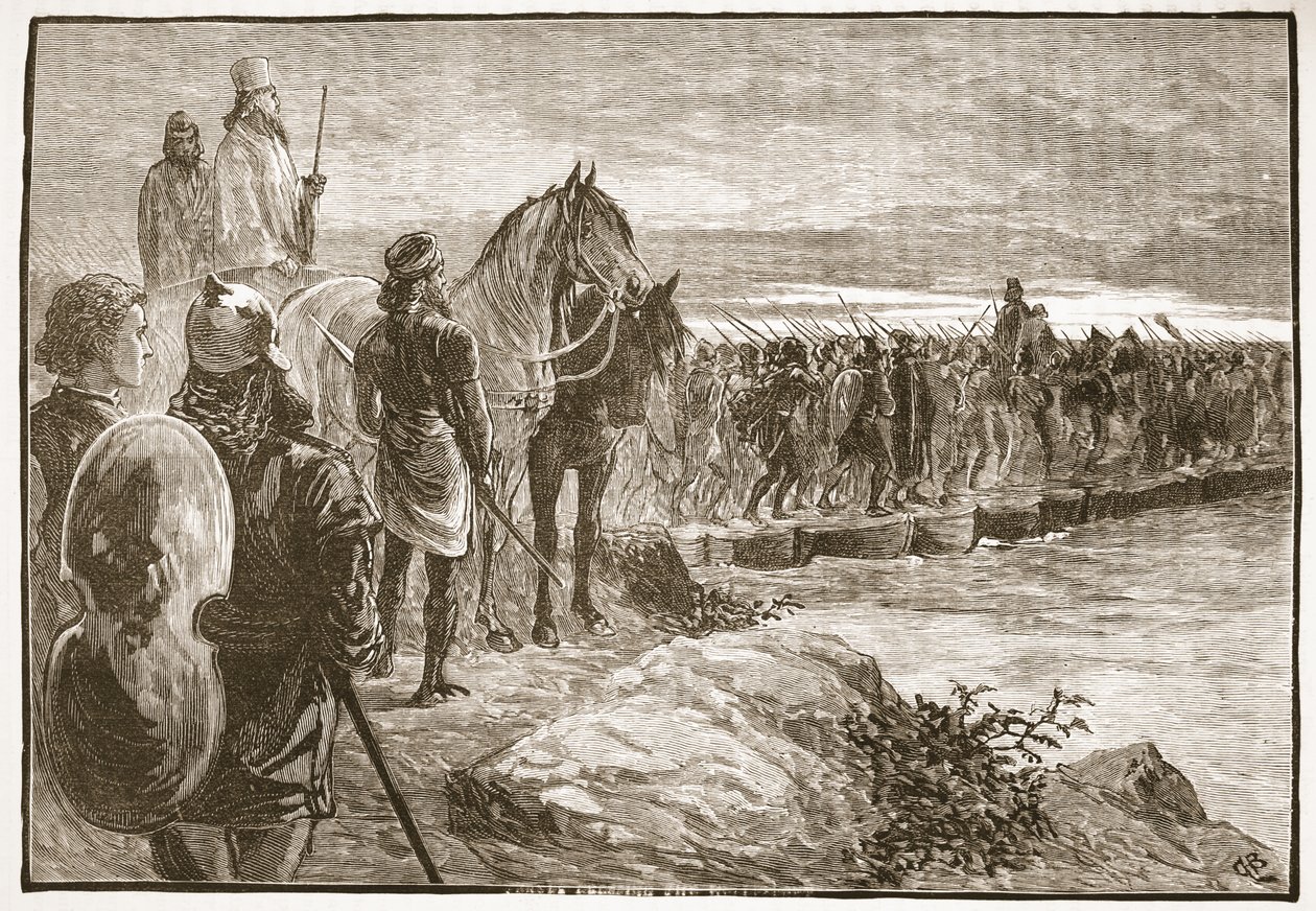 Xerxes Crossing the Hellespont by English School