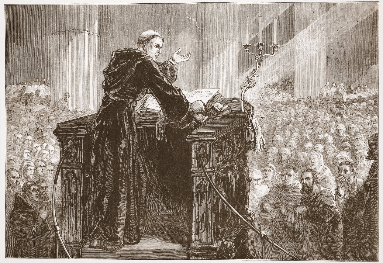Zwingle preaching in Zurich Cathedral by English School
