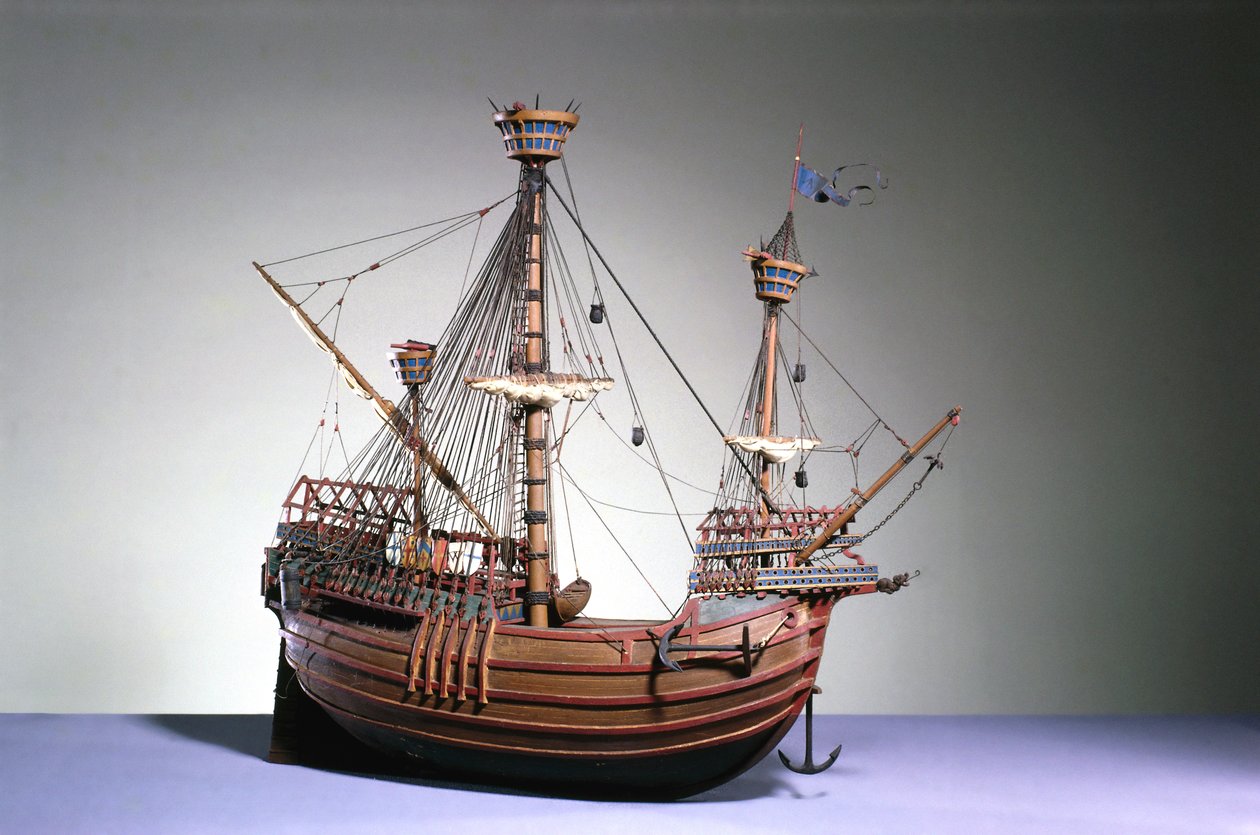 1:60 scale model of a Flemish carrack of c.1480 by English School English School