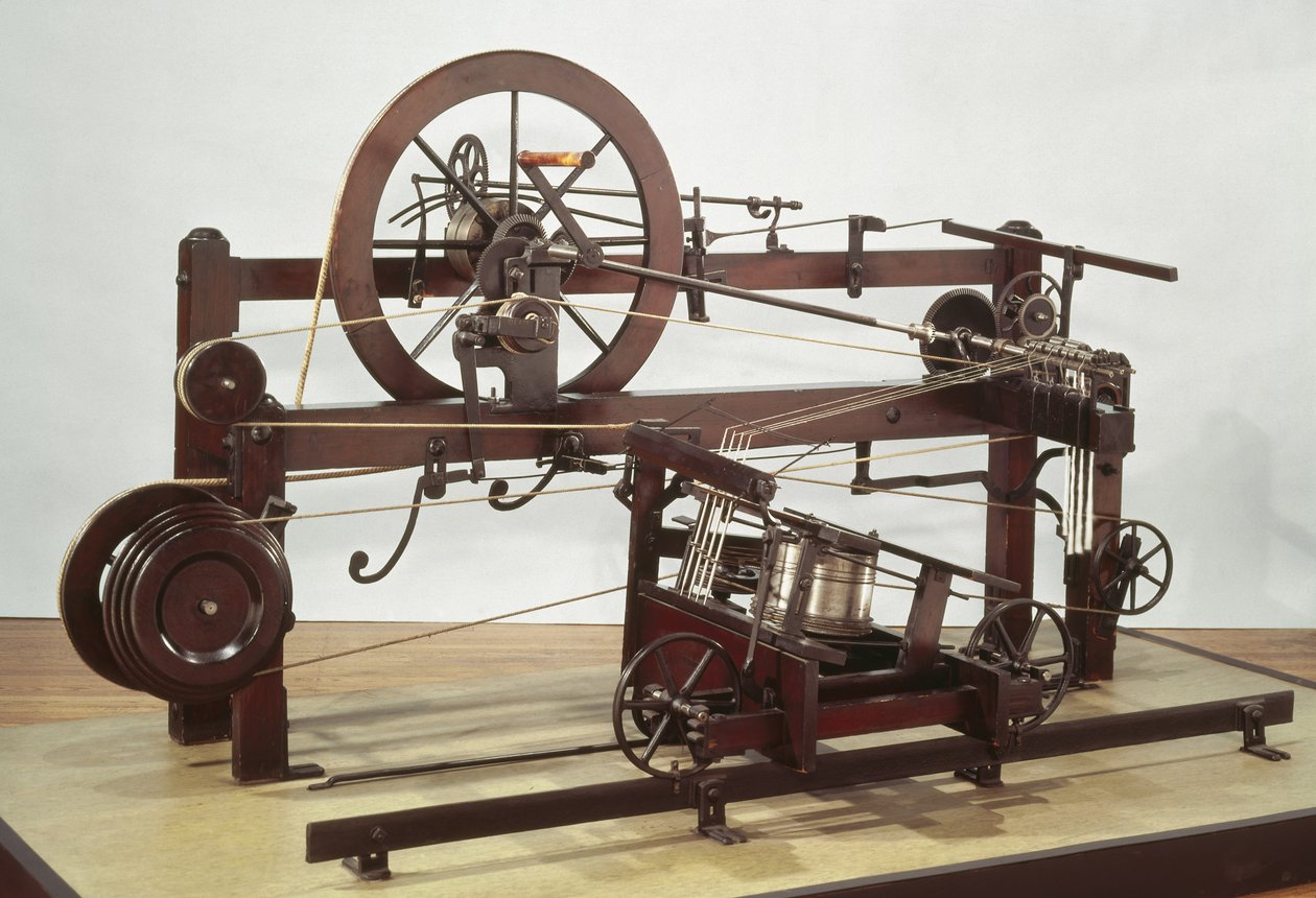 Replica of the spinning mule frame invented by Samuel Crompton in c.1772-79 by English School English School