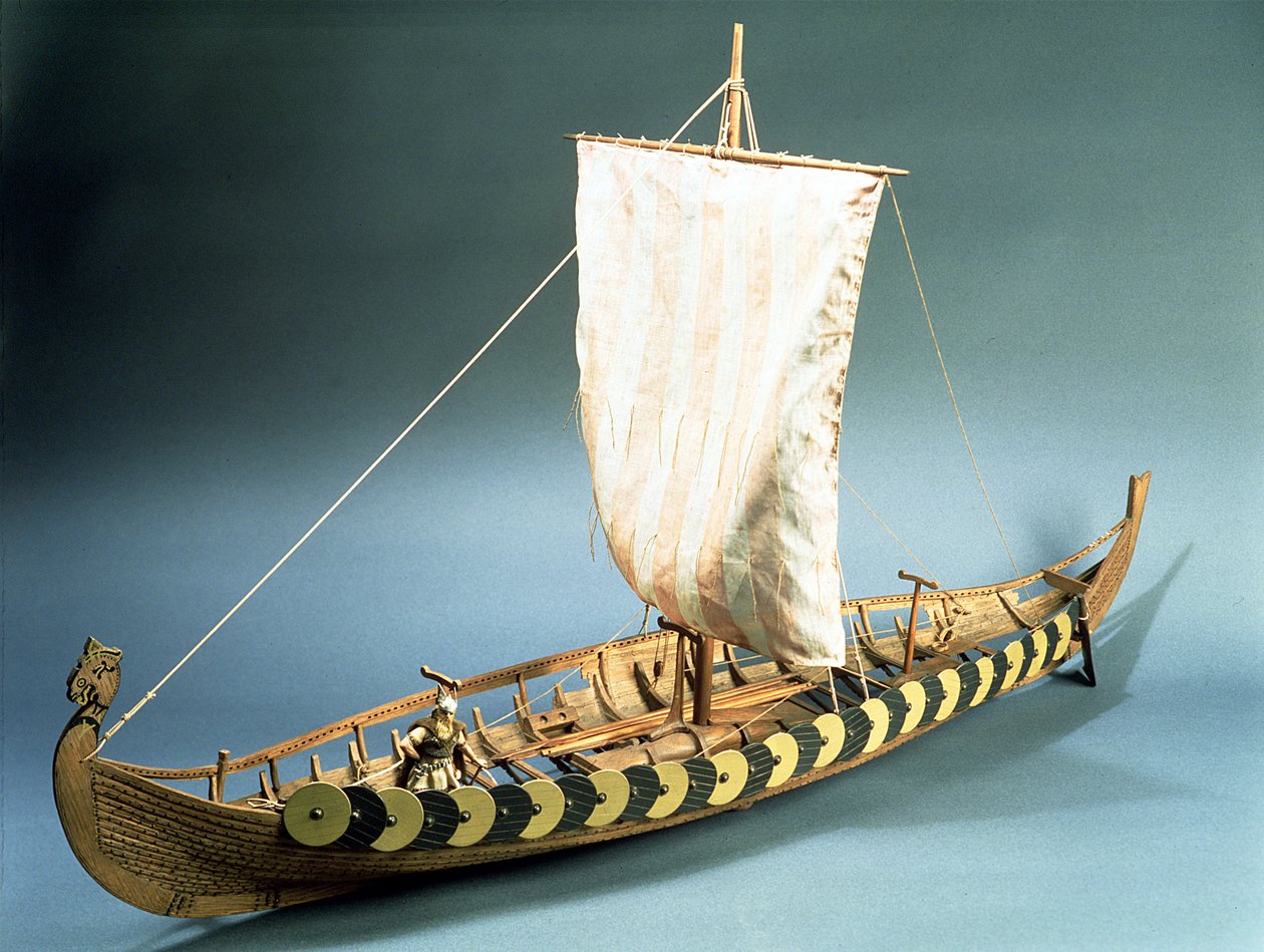 Rigged model of a Viking ship found at Gokstad, Norway in 1880 by English School English School