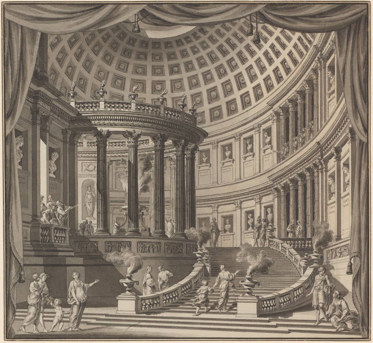 Design for a Stage Curtain: The Interior of an Elaborate Temple Dedicated to Illustrious Men by Ennemond Alexandre Petitot