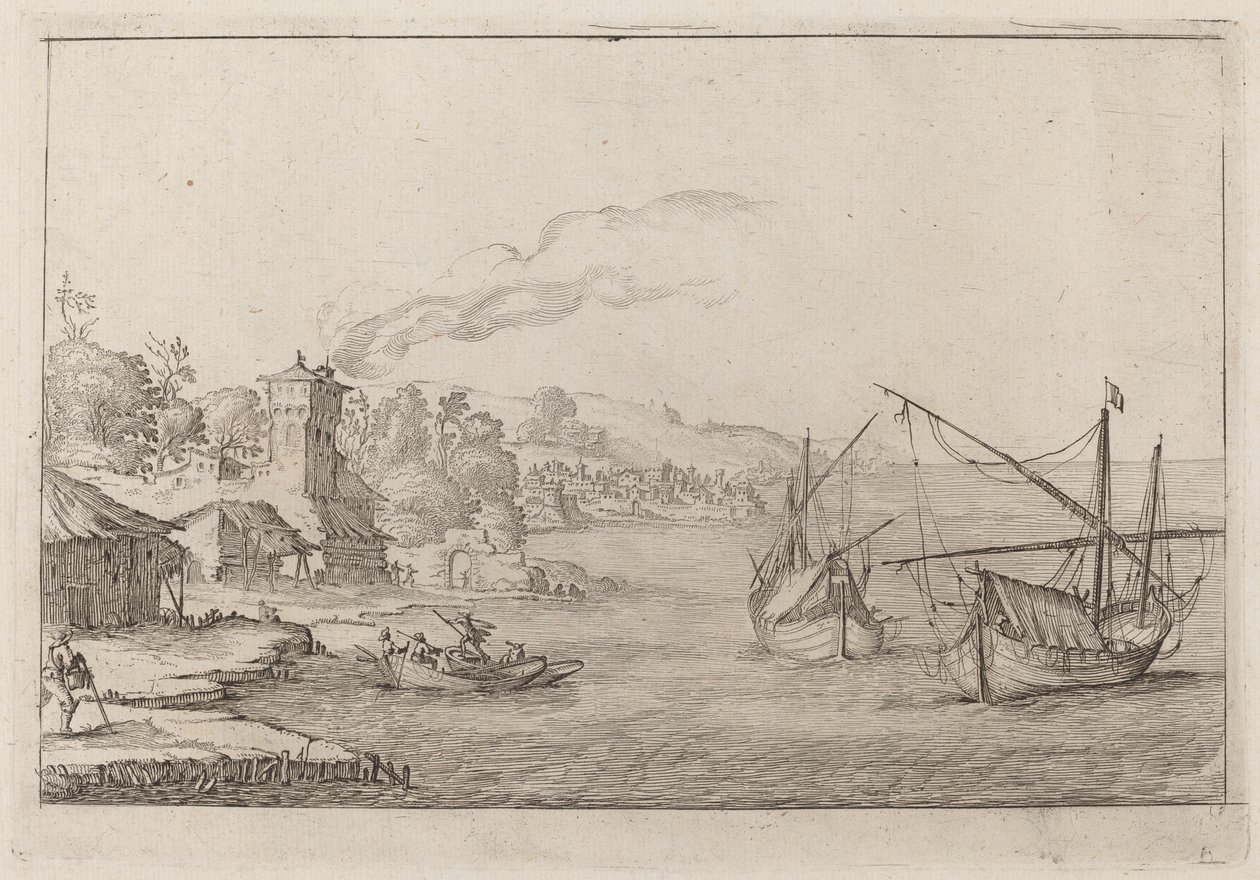 Coastal Landscape with Anchored Vessels by Ercole Bazicaluva