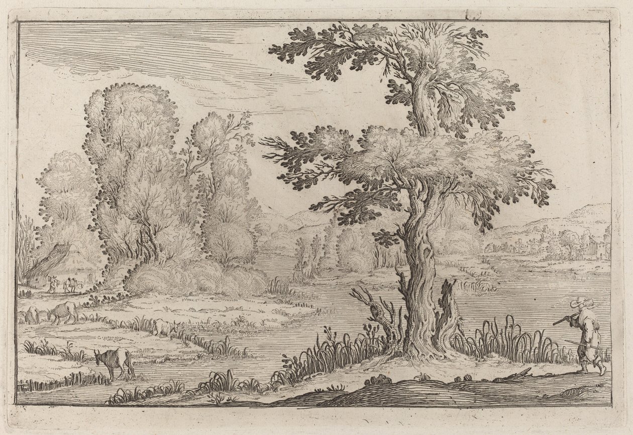 Herdsman and Cows Crossing a River by Ercole Bazicaluva