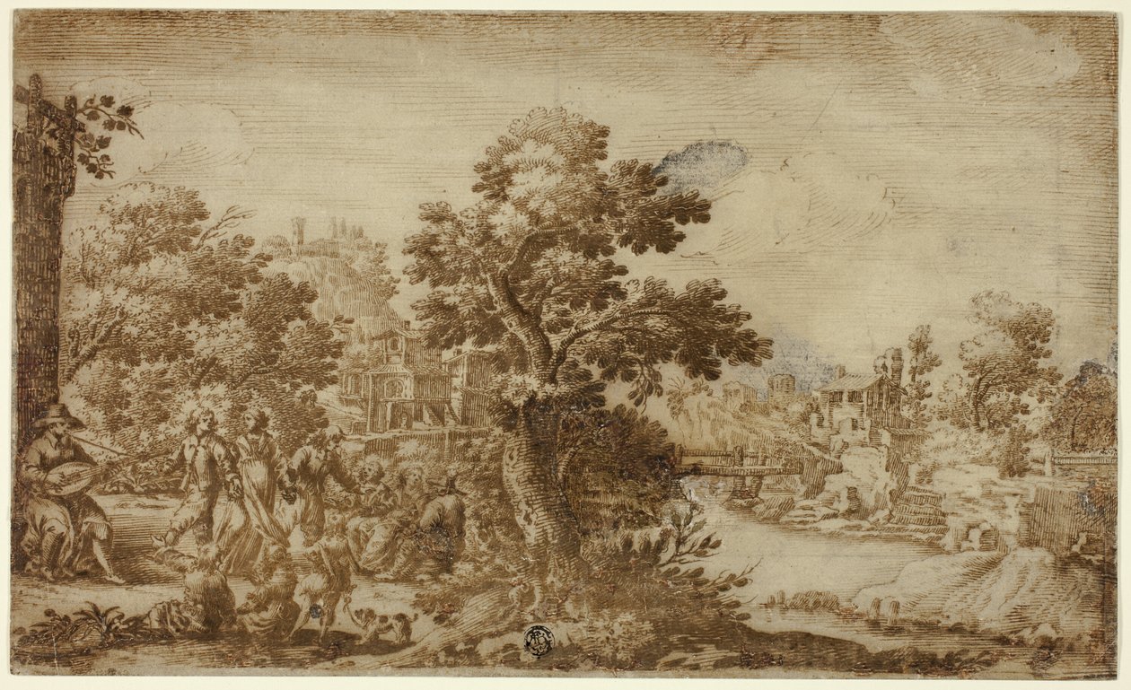 Landscape with Dancers and Musicians by Ercole Bazzicaluva